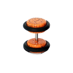 Fake Plug Ohrstecker in Acryl Reißlack Muster orange 8 mm
