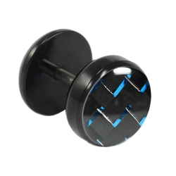 Fake Plug Ohrstecker schwarz Carbonfaser 10mm in schwarz-blau