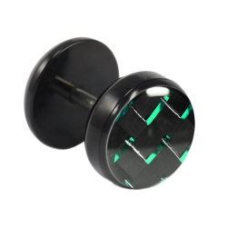 Fake Plug Ohrstecker schwarz Carbonfaser 10mm in schwarz-grün