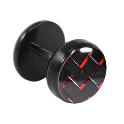 Fake Plug Ohrstecker schwarz Carbonfaser 8mm in schwarz-rot