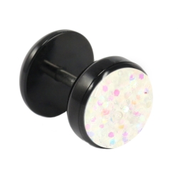 Fake Plug Ohrstecker schwarz Glitterline 6mm in aurora borealis