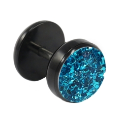 Fake Plug Ohrstecker schwarz Glitterline 6mm in blau