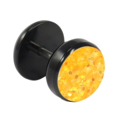 Fake Plug Ohrstecker schwarz Glitterline 6mm in gelb