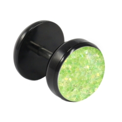 Fake Plug Ohrstecker schwarz Glitterline 6mm in grün