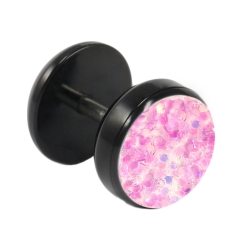 Fake Plug Ohrstecker schwarz Glitterline 6mm in hellpink