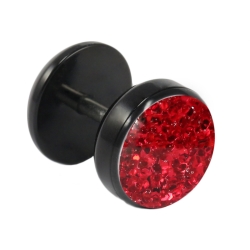 Fake Plug Ohrstecker schwarz Glitterline 6mm in rot