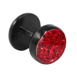 Fake Plug Ohrstecker schwarz Glitterline 8mm in rot