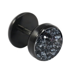 Fake Plug Ohrstecker schwarz Glitterline 8mm in schwarz