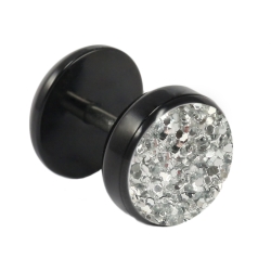 Fake Plug Ohrstecker schwarz Glitterline 10mm in transparent