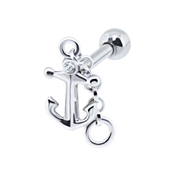 Ohrring Helix Ohrpiercing 925 Sterling Silber Kette und Anker mit Glaskristall in verschiedenen Farben