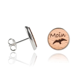 Holzohrstecker Edelstahl Moin mit Möwe in Buchenholz