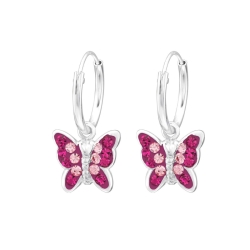 925 Sterling Silber Creolen Kinderohrringe Schmetterlinge in pink