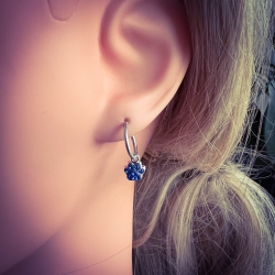 925 Sterling Silber Creolen Ohrringe mit Pfotenabdruck in blau