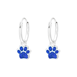 925 Sterling Silber Creolen Ohrringe mit Pfotenabdruck in blau