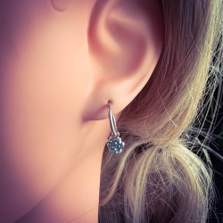 925 Sterling Silber Creolen Ohrringe mit Pfotenabdruck in hellblau