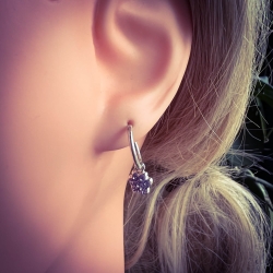 925 Sterling Silber Creolen Ohrringe mit Pfotenabdruck in lila