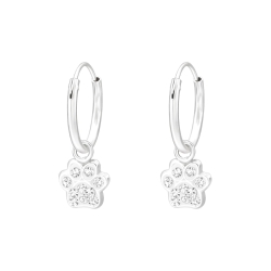 925 Sterling Silber Creolen Ohrringe mit Pfotenabdruck in transparent