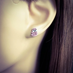 Kinder Ohrringe Ohrstecker 925 Sterling Silber Faultier mit Kristallen in pink