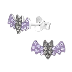 Kinder Ohrringe Ohrstecker 925 Sterling Silber Fledermaus mit Kristallen