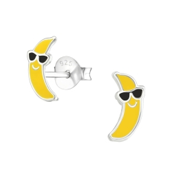 Kinder Ohrringe Ohrstecker 925 Sterling Silber Banane mit Sonnenbrille