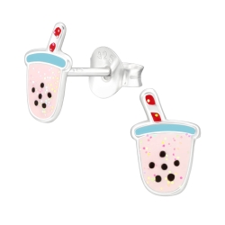 Kinder Ohrringe Ohrstecker 925 Sterling Silber mit Bubble Milk Tea Becher