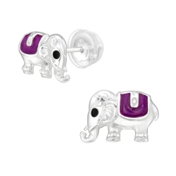 Kinder Ohrringe Ohrstecker 925 Sterling Silber Elefant mit lila Sattel