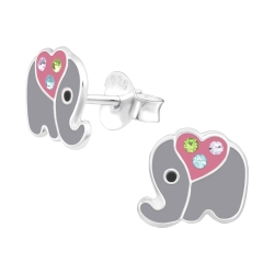 Kinder Ohrringe Ohrstecker 925 Sterling Silber Elefant mit Herz