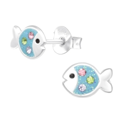 Kinder Ohrringe Ohrstecker 925 Sterling Silber Fisch mit Kristallen