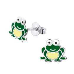 Kinder Ohrringe Ohrstecker 925 Sterling Silber mit grünem Frosch