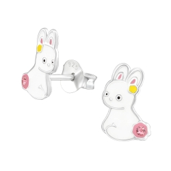 Kinder Ohrringe Ohrstecker 925 Sterling Silber mit weißem Hasenmädchen