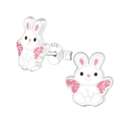 Kinder Ohrringe Ohrstecker 925 Sterling Silber Hase mit Engelsflügeln