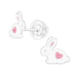 Kinder Ohrringe Ohrstecker 925 Sterling Silber Hase mit Herz