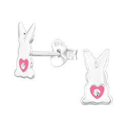 Kinder Ohrringe Ohrstecker Hase 925 Sterling Silber mit Herz und Kristall