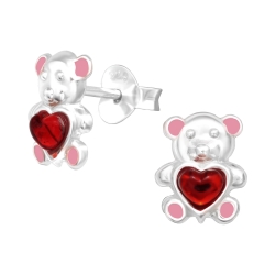 Kinder Ohrringe Ohrstecker 925 Sterling Silber Teddybär mit Herz