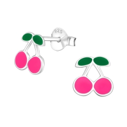 Kinder Ohrringe Ohrstecker 925 Sterling Silber Kirschen in pink