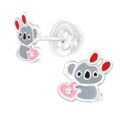 Kinder Ohrringe Ohrstecker 925 Sterling Silber Koala mit Herz