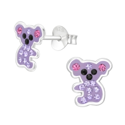 Kinder Ohrringe Ohrstecker Koala 925 Sterling Silber mit Kristallen