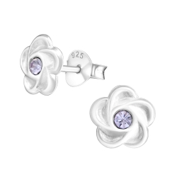 Blumen Ohrringe Ohrstecker 925 Sterling Silber mit Kristall in lila