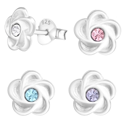 Blumen Ohrringe Ohrstecker 925 Sterling Silber mit Kristall in verschiedenen Farben