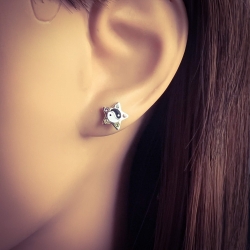 Kinder Ohrringe Ohrstecker 925 Sterling Silber Yin Yang Stern mit Kristallen