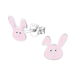 Kinder Ohrringe Ohrstecker 925 Sterling Silber mit pinkem Hasenkopf