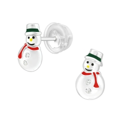 Kinder Ohrringe Ohrstecker 925 Sterling Silber Schneemann mit Zirkoniasteinen