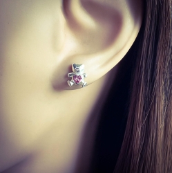 Kinder Ohrringe Ohrstecker 925 Sterling Silber Teddybär mit Kristallen in pink