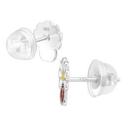 Kinder Ohrringe Ohrstecker 925 Sterling Silber Gänseblümchen mit Marienkäfer
