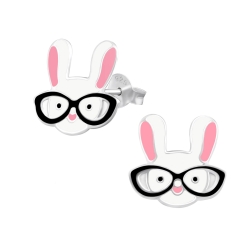 Kinder Ohrringe Ohrstecker 925 Sterling Silber Hase mit Brille