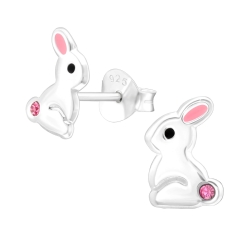 Kinder Ohrringe Ohrstecker 925 Sterling Silber Hase mit Kristall