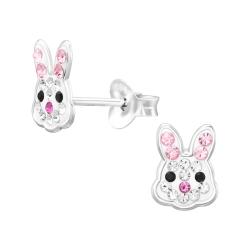 Kinder Ohrringe Ohrstecker 925 Sterling Silber Hasenkopf mit Kristallen