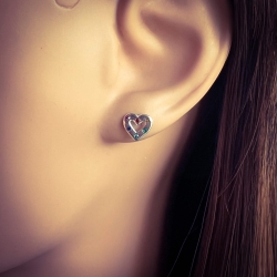 Ohrringe Ohrstecker 925 Sterling Silber Herz mit bunten Kristallen