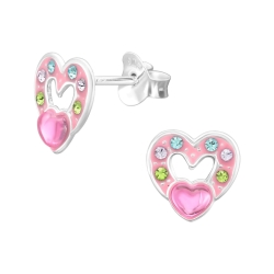 Kinder Ohrringe Ohrstecker 925 Sterling Silber Herz in pink mit Kristallen