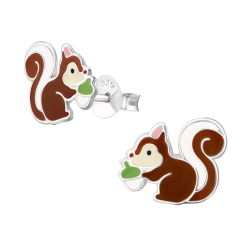 Kinder Ohrringe Eichhörnchen Ohrstecker 925 Sterling Silber mit Haselnuss